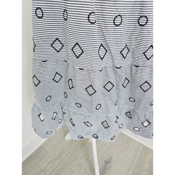 Madewell Embroidered Stripe Midi Navy White 100% Cotton Geometric Full Skirt XS - Picture 4 of 11